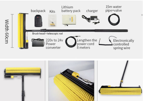 Photovoltaic Solar Panel Rotary Cleaning Robot Brush With Lithium Battery Manual Rotating Electric Water / Water Free